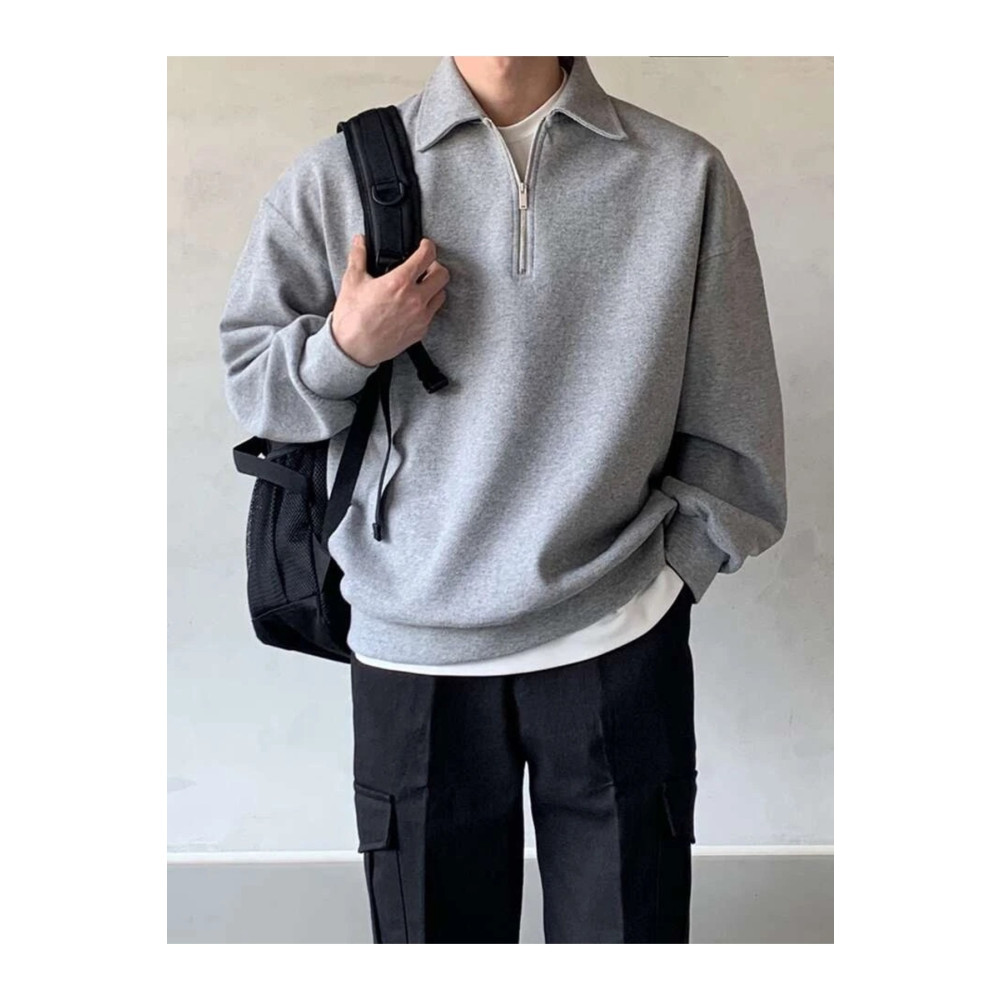 GENIUS STORE  Erkek Polo Yaka Oversize Sweatshirt Yarım Fermuar Sweatshirt S Beden Bayan Sweatshirt Fiyatı