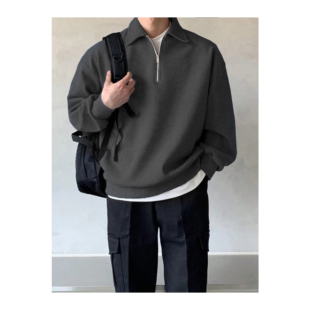 GENIUS STORE Erkek Polo Yaka Oversize Sweatshirt Yarım Fermuar Sweatshirt XL Beden Bayan Sweatshirt Fiyatı