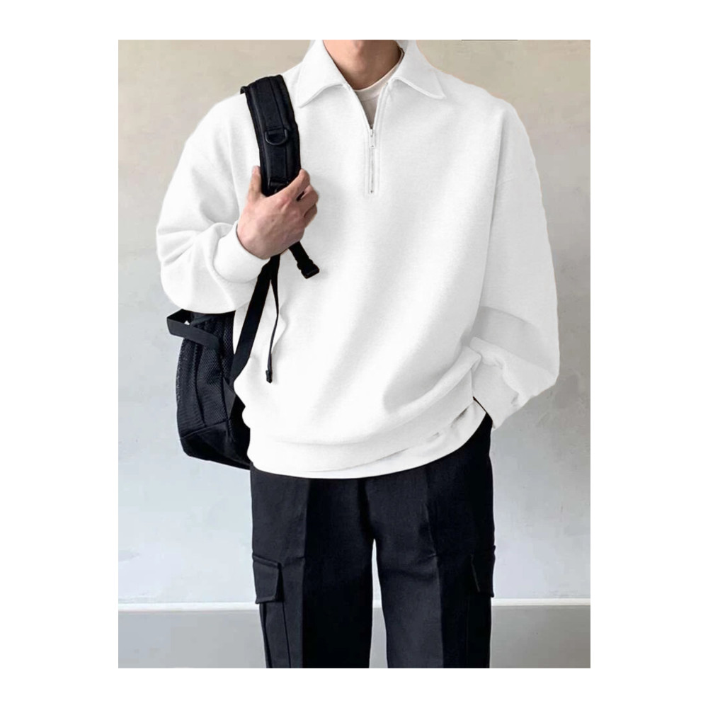 GENIUS STORE Erkek Polo Yaka Oversize Sweatshirt Yarım Fermuar Sweatshirt XXL Beden Bayan Sweatshirt Fiyatı