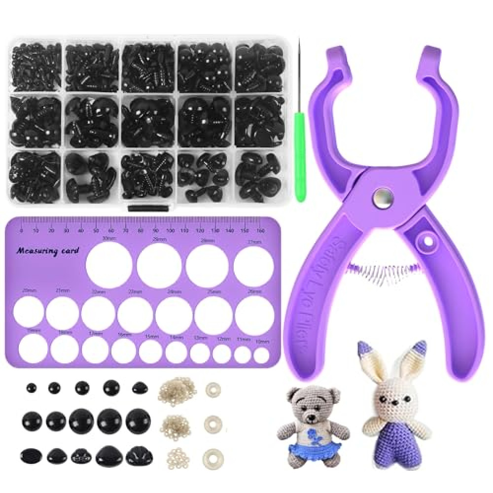 GEOCCI Safety Eye Tool Auxiliary Tool for Attaching Safety Eyes for Crocheting with 566PCS Safety Eyes and Noses for Amigurumi and Safety Eye 10-30mm Sizer Tool（Purple） Bebek Oyuncakları Fiyatı