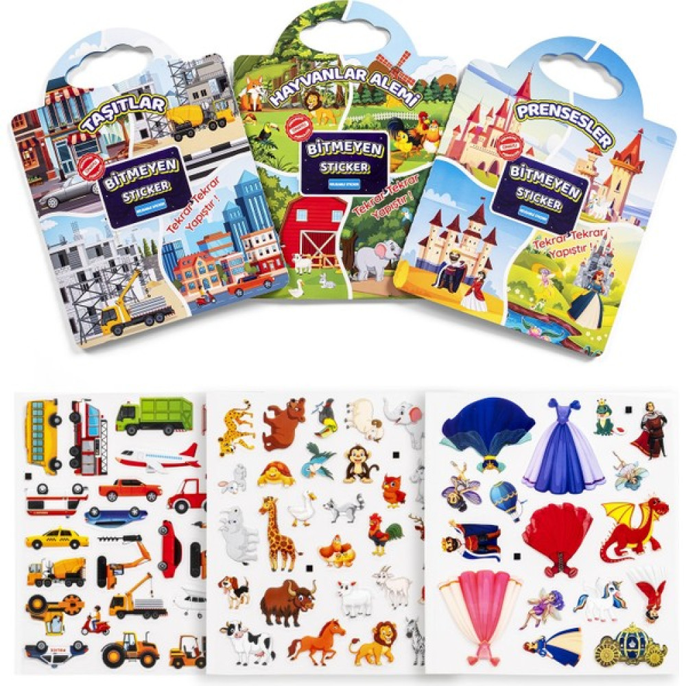 Gepettoys Pedagog Onaylı Bitmeyen Sticker Kitabım Tekrar Tekrar Kullanılabilir 60+ Sticker 3'lü Set Okul Öncesi Eğitici & Öğretici Kitaplar Fiyatı