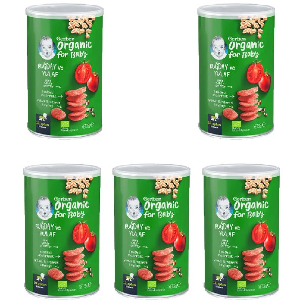 Gerber Organik Buğday ve Yulaflı , Domates, Havuç ve Soğanlı Bebek Atıştırmalığı 35 gr x 5 Adet Bebek Mamaları Fiyatı