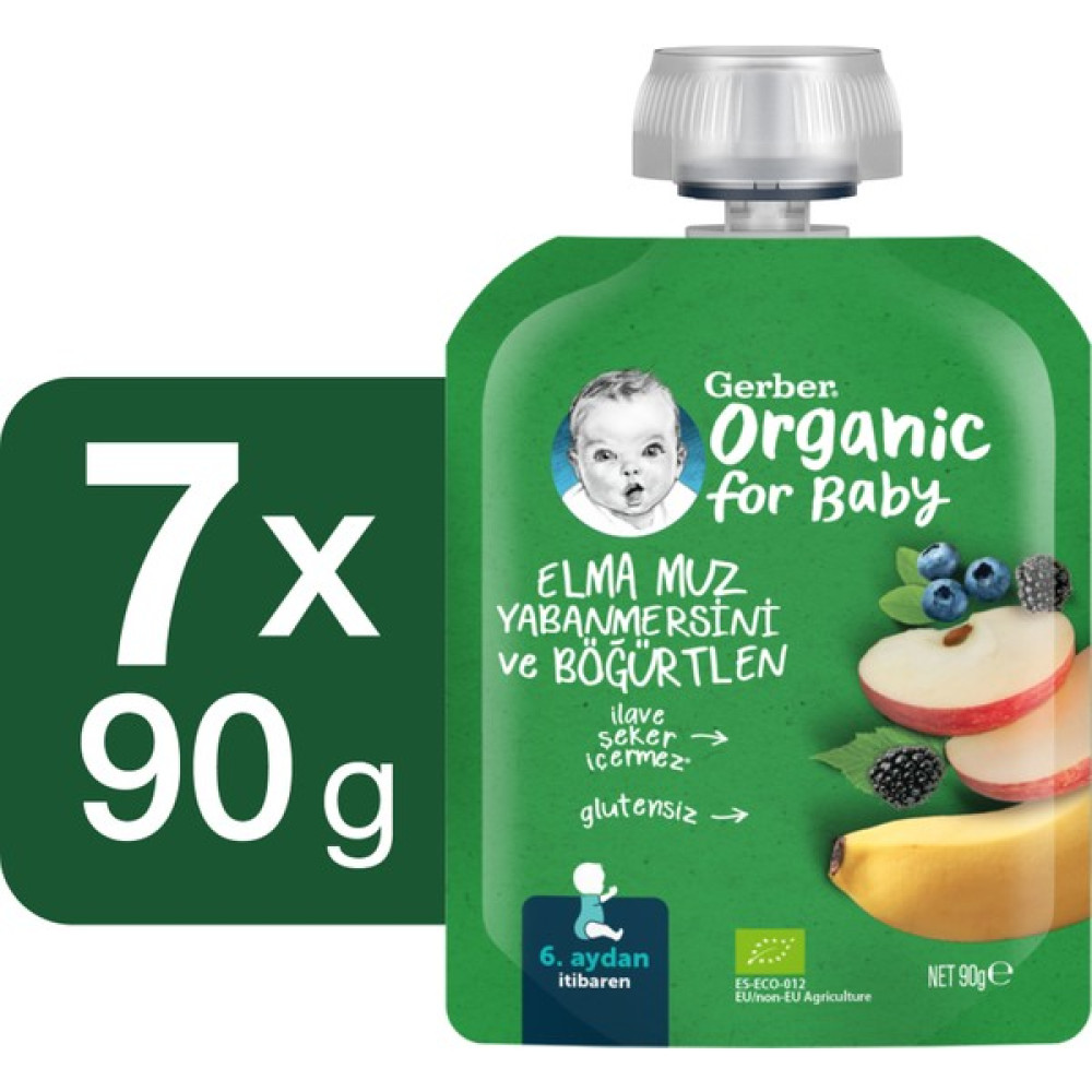 Gerber Organik Elma Muz Yabanmersini ve Böğürtlen Püresi 90G 7'li Bebek Beslenme Gereçleri Fiyatı
