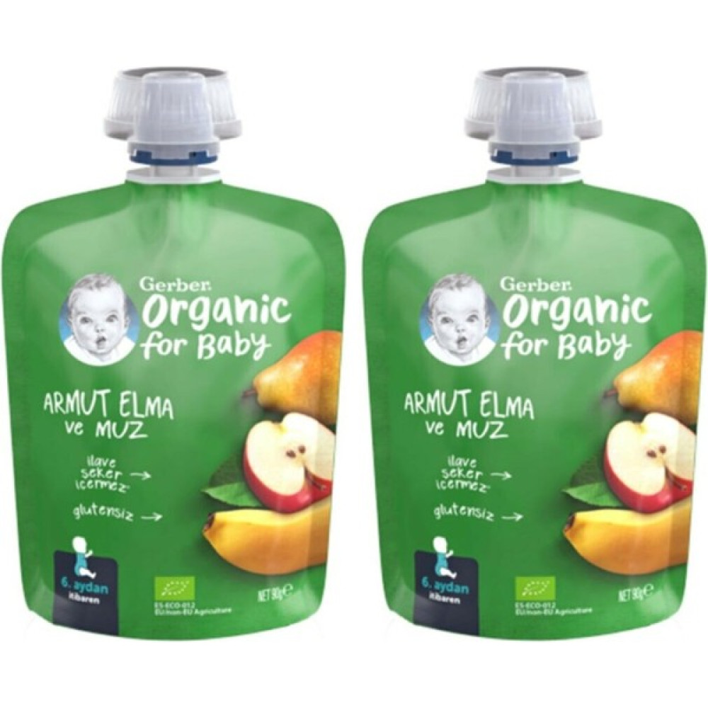 Gerber Organik Elmalı ve Muzlu Armut Püresi 90 gr x 2 Adet - Hediyesiz Bebek Mamaları Fiyatı