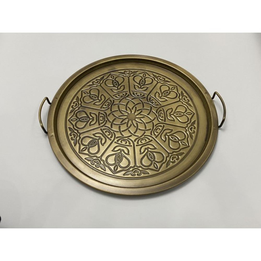 Gerçek Trend Maghome Gold 46 cm Büyük Boy Lale Güneş Kabartmalı Sunum Servis Tepsi Servis Tepsisi Fiyatı