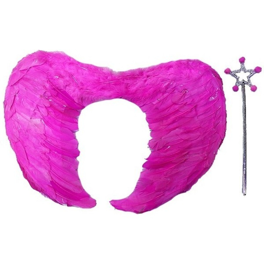 Gerçek Tüylü Katlanabilir Çocuk Pembe Melek Kanadı ve Asa Seti 40x55 cm - Renkli Oto Boyaları Fiyatı
