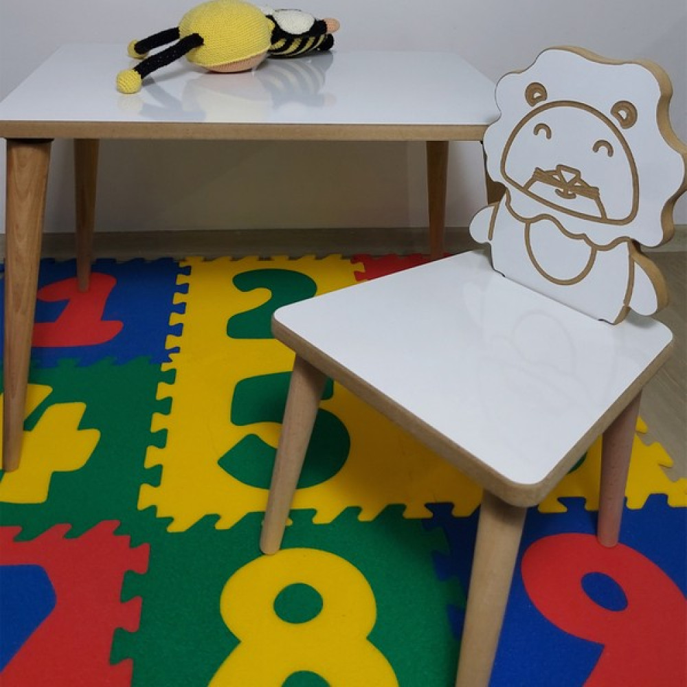 Gerek Bu Yaz Sil Yüzey - Aslan Temalı Montessori Çocuk Aktivite Masa Sandalye Takımı (1 Masa 1 Sandalye) Bebek Odası Tekstili Fiyatı