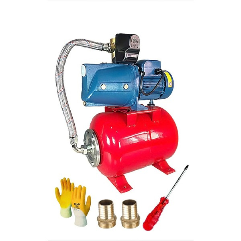 Germany Steel 1.5 Hp Jet Pompalı 24 Litre Tanklı 4 Kat 5 Daireye Yeterli Paket Hidrofor Rekor Takımı Su Motoru Fiyatı