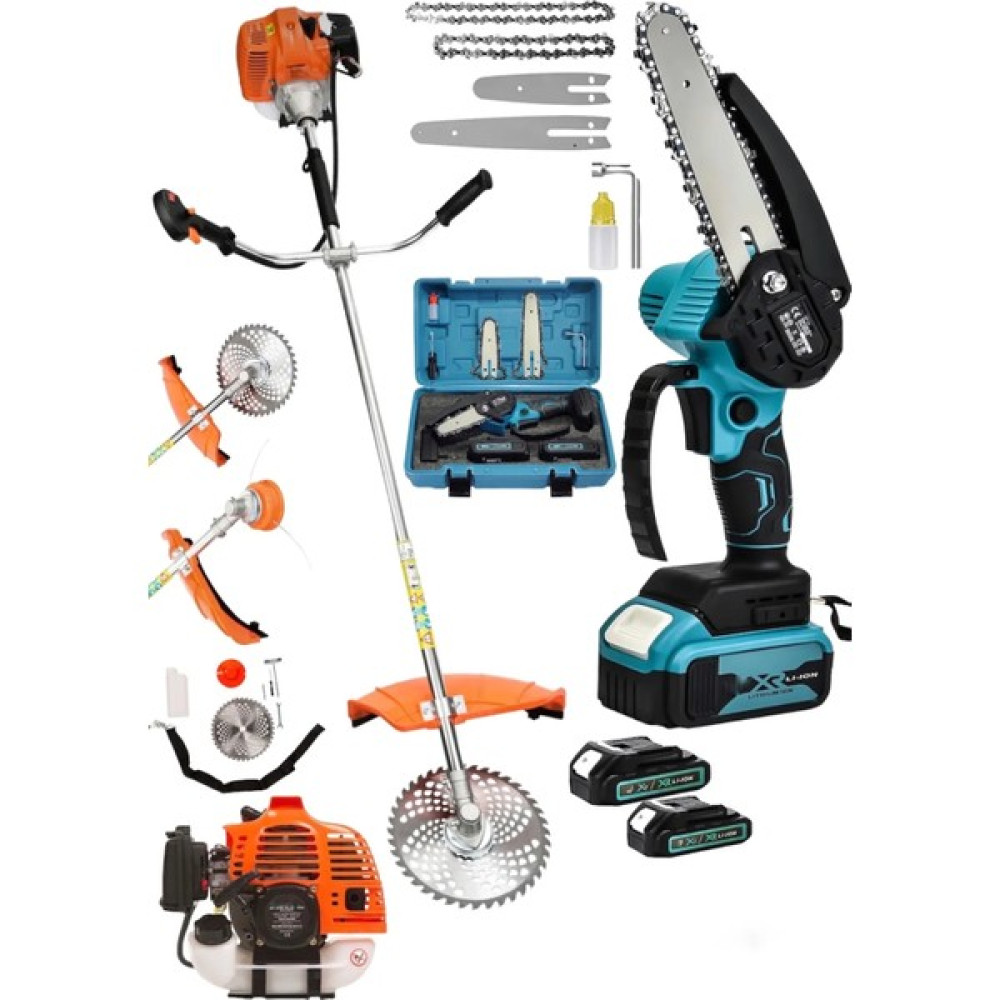 Germany Steel 2'li Set 9 Hp Benzinli Çim Ot Biçme Yan Tipi Tırpan ve 598VF Şarjlı Zinçirli Dal Budama Testeresi Bahçe Makinesi Fiyatı