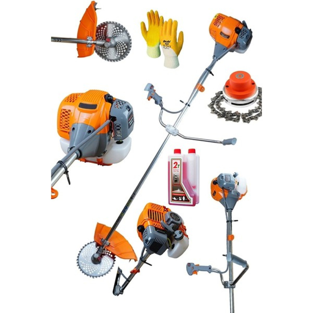 Germany Steel Güç 6 Hp Prof Metal Şanzuman Yan Tipi Ot Çim Çalı Biçme Zinçirli Başlık+Eldiven+Yağ -Misina Çim Biçme Makinesi Fiyatı