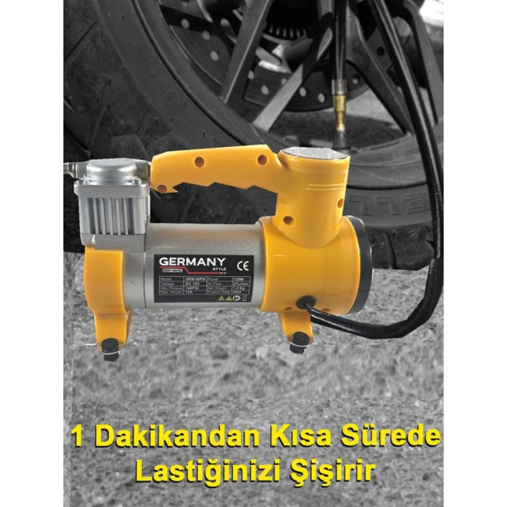 Germany Style 12 V Araba Oto Araç Lastik Şişirme Pompası 150 Psi Metal Gövde Kompresör Hava Kompresörü Fiyatı