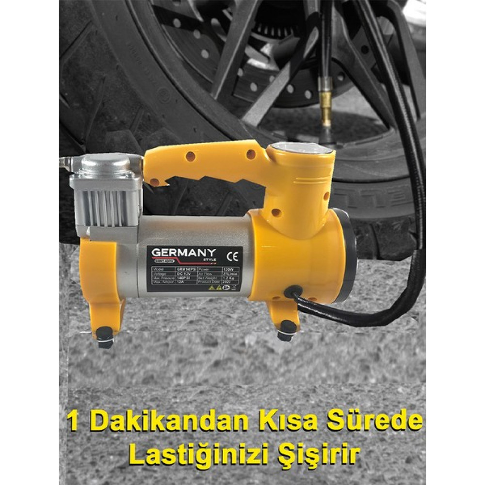 Germany Style 12 V Araba Oto Araç Lastik Şişirme Pompası 160 Psi Metal Gövde Kompresör Hava Kompresörü Fiyatı