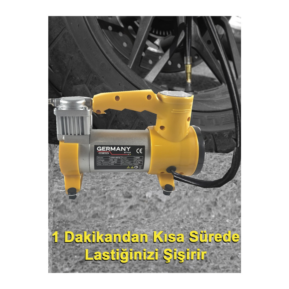 Germany Style 12 V Araba Oto Araç Lastik Şişirme Pompası 160 Psi Metal Gövde Kompresör Hava Kompresörü Fiyatı