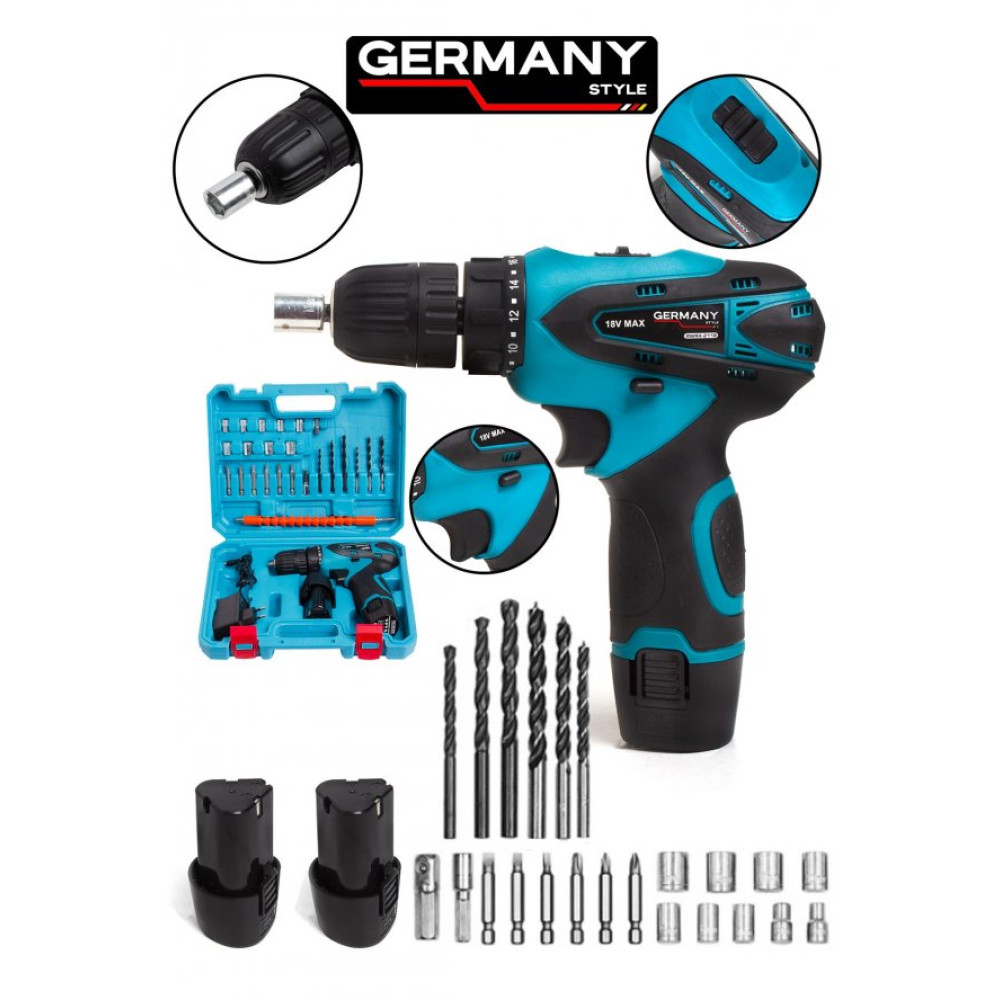 Germany Style 18V Cift Akulu Sarjli Matkap Li-İon Bataryali 27 Parcali Matkap Grm-332 Matkaplar Fiyatı