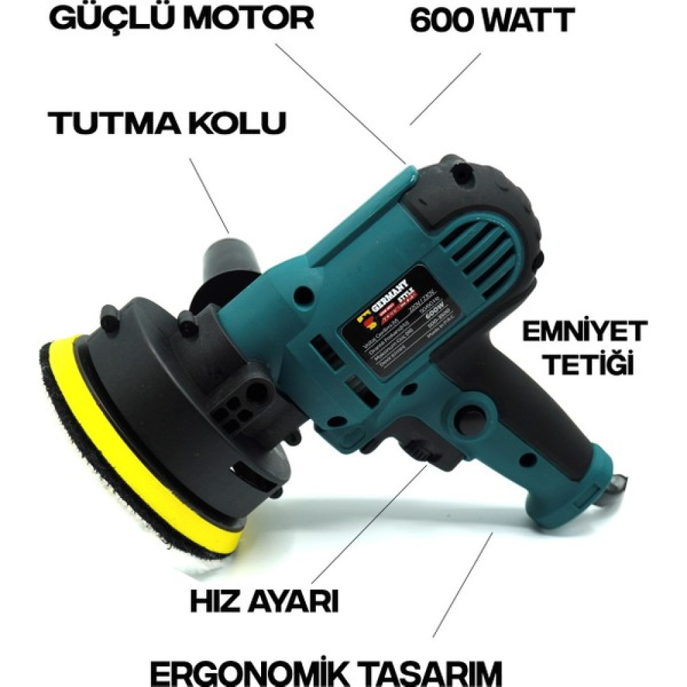 Germany Style 99992VFX Devir Ayarlı Zımpara Araba Pasta Cila Parlatma 125 mm Polisaj Makinesi Polisaj Sünger Seti Cila / Polisaj Makinesi Fiyatı