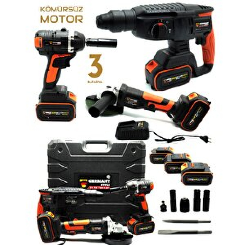 Germany Style Grm99880vfx 3'lü Set 2-26 Şarjlı Kırıcı -şarjlı Taşlama-13mm -şarjlı Somun Sıkma Akülü Vidalama Makinesi Fiyatı