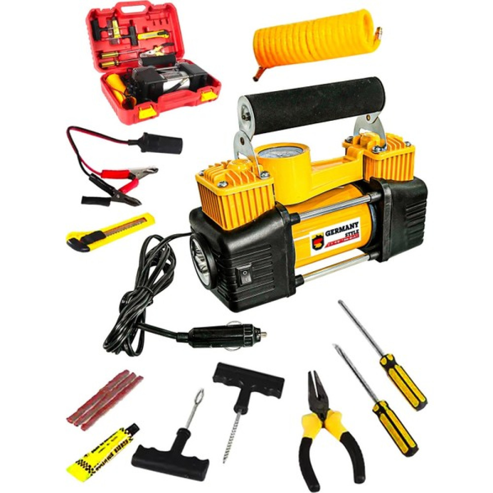 Germany Style Profesyonel Çift Pistonlu 12 V 150 Psi Dakikada 85 Lt Araç Araba Lastik Bot Şişirme Kompresörü Lastik Tamir Kiti Hediyeli Hava Kompresörü Fiyatı