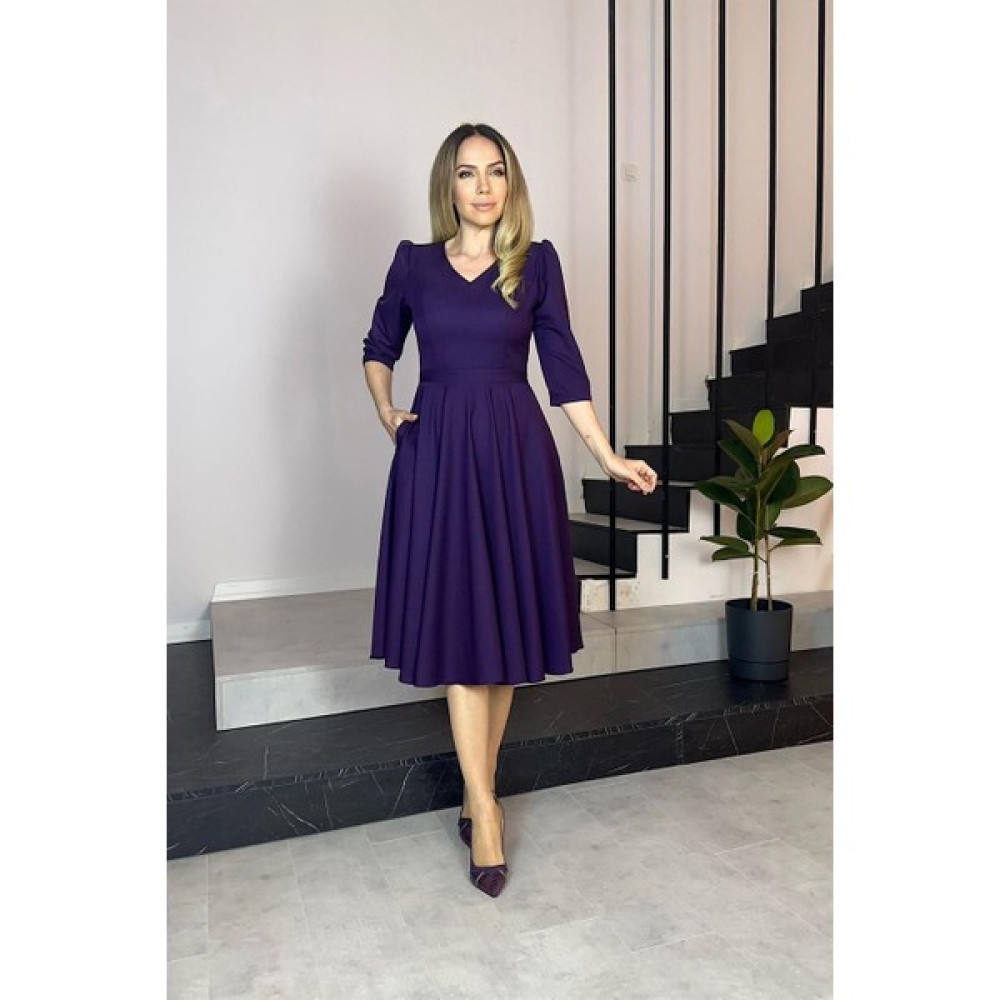 Ges Moda G0552 V Yaka Cepli Kloş Elbise Mor Elbise Fiyatı
