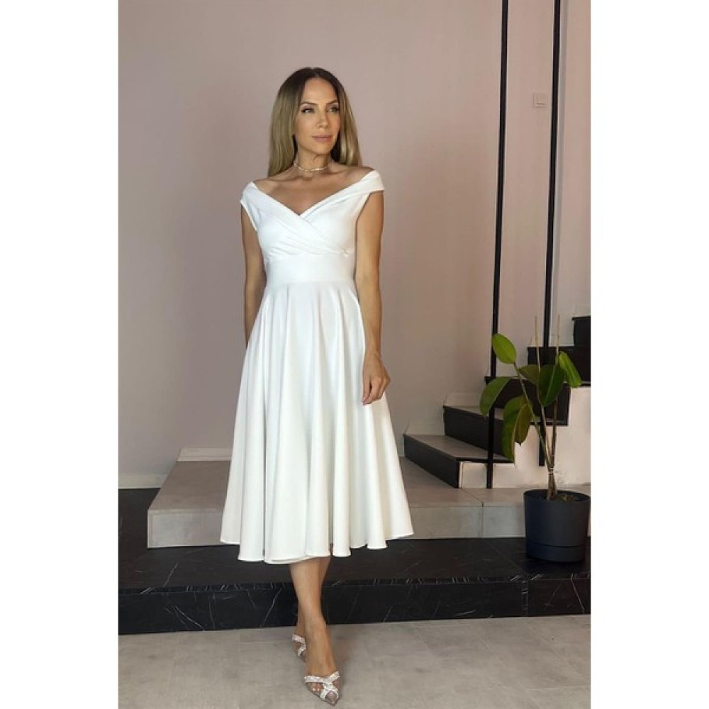 Ges Moda G0652 Midi Boy Kloş Elbise Beyaz Elbise Fiyatı