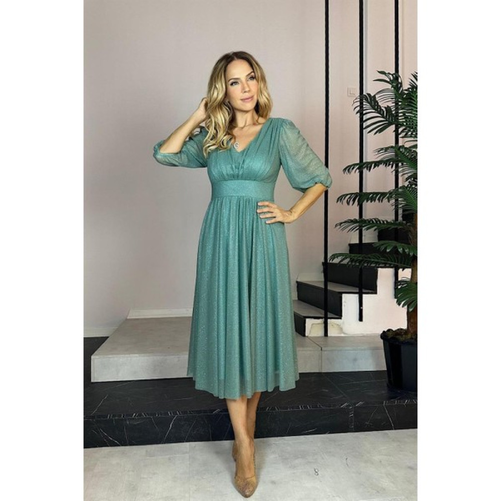 Ges Moda G0708 V Yaka Simli Abiye Elbise Mint Elbise Fiyatı