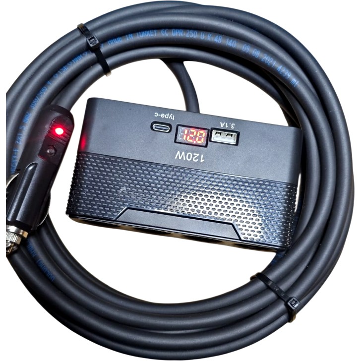 Geseus Araç Çakmak Uzatma Kablosu Çakmaklık Çoklayıcı LCD Ekranlı Usb, Type-C Çıkışlı 12 Volt 10 Amper 120 Wat 2 X1,5mm Ttr Bakır 5 MT-SIYAH-YT-OT733 Bilgisayar Çevirici ve Adaptörü Fiyatı
