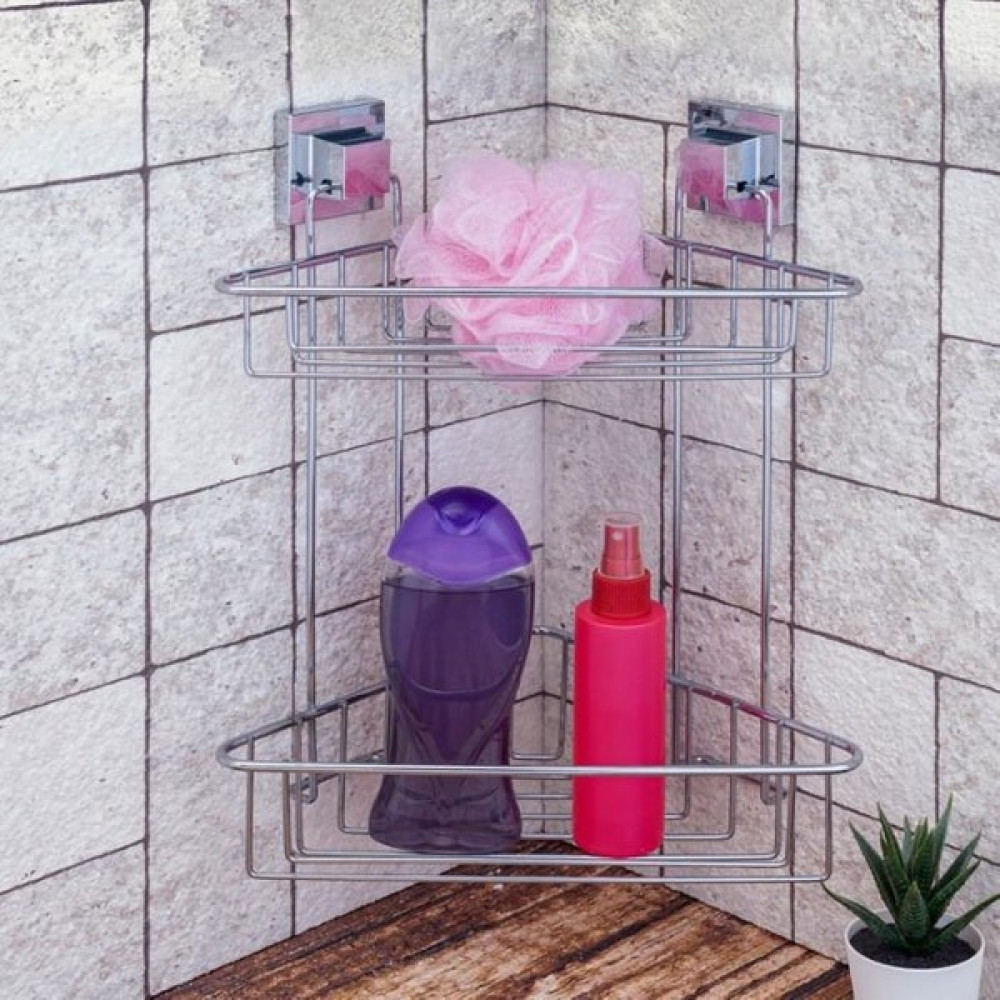 Geseus Yapışkanlı Krom Iki Katlı Banyo Köşe Rafı EF257 Banyo Rafı Fiyatı