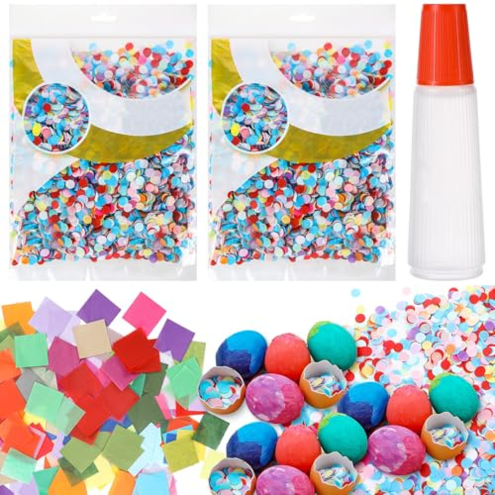 Geyoga Easter Confetti Eggs Easter Cascarones Making Kit-0.44lb Colorful Confetti, 1200pcs Tissue Paper 30 Colors and a Liquid Glue for Easter Egg Easter Baskets Fillers Family School DIY