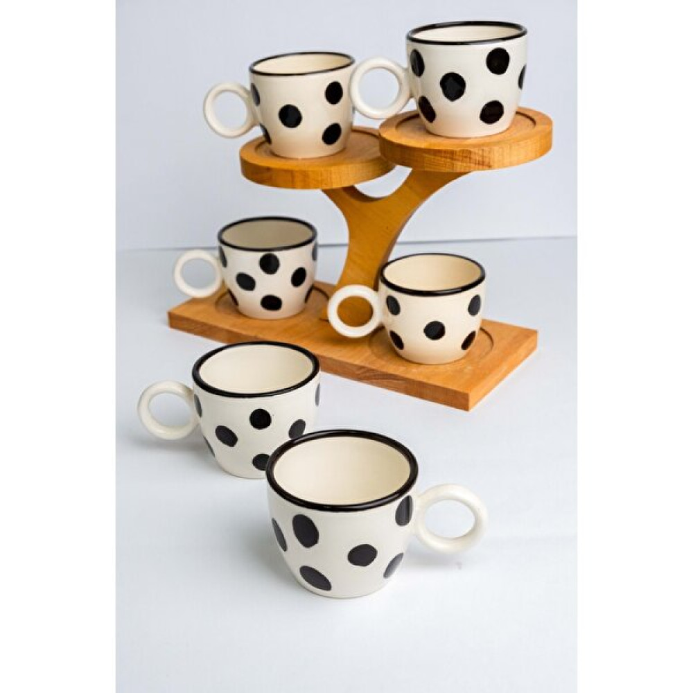 Gezdikçe Bilelim 6 Adet Puantiye Desenli El Yapımı Seramik Kupa, Seramik Kupa, Mug, Nescafe Kupası, Handmade - Beyaz - 200 ml Fincan / Bardak / Kahve Takımı Fiyatı