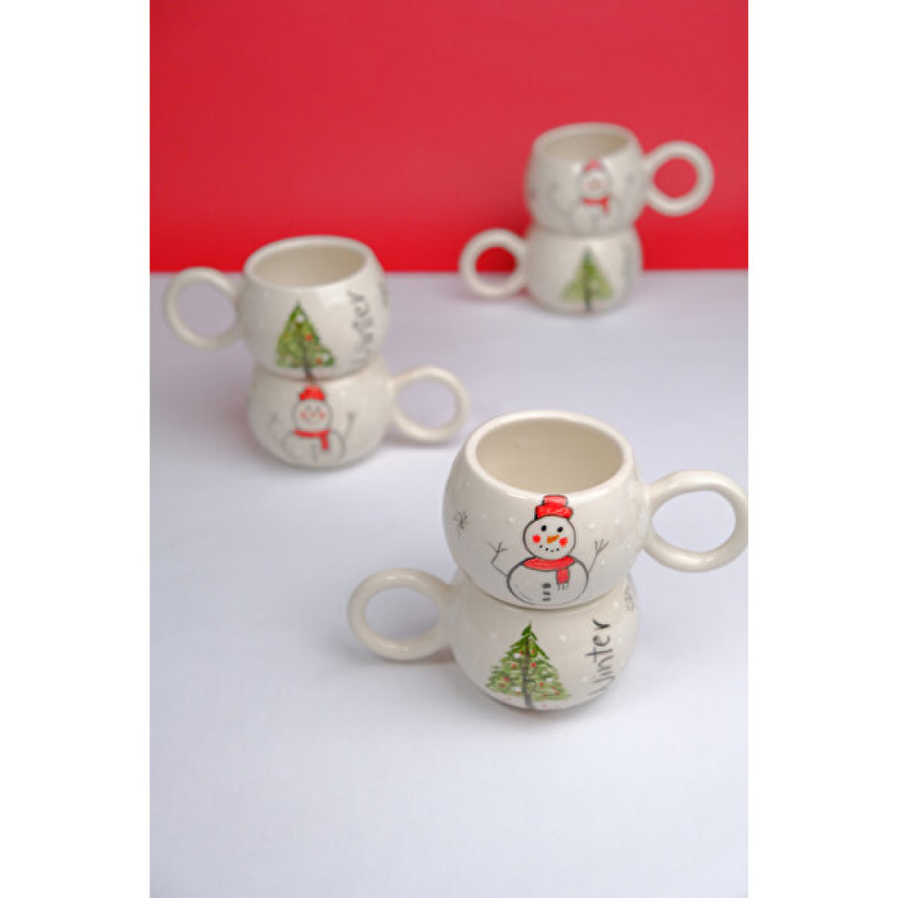 Gezdikçe Bilelim 6’lı Kardan Adam Yılbaşı El Yapımı Yuvarlak Seramik Kupa, Seramik Kupa,nescafe Kupası, Handmade - 6 Adet - Beyaz - 200 ml Fincan / Bardak / Kahve Takımı Fiyatı