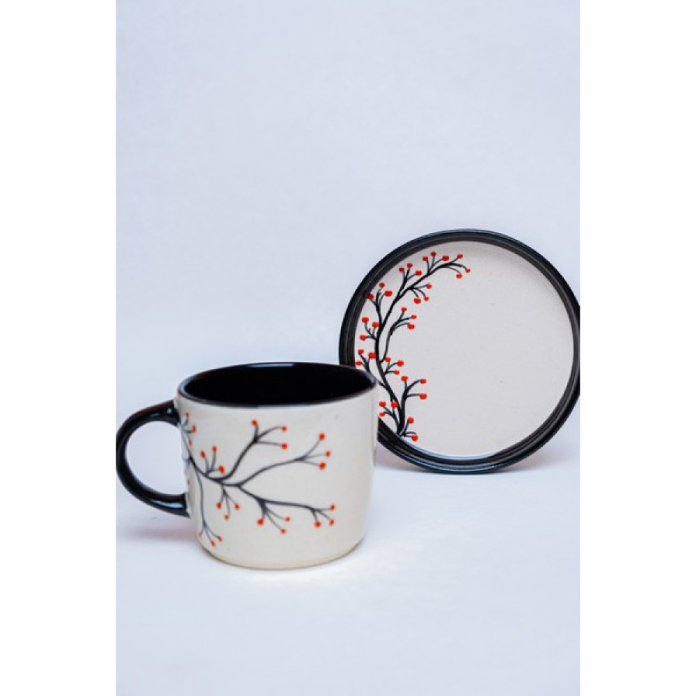 Gezdikçe Bilelim Ağaç Dalı Desenli Tabaklı Double El Yapımı Seramik Kupa, Seramik Kupa, Mug, Nescafe Kupası, Handmade - 1 Adet - Beyaz - 200 ml Fincan / Bardak / Kahve Takımı Fiyatı