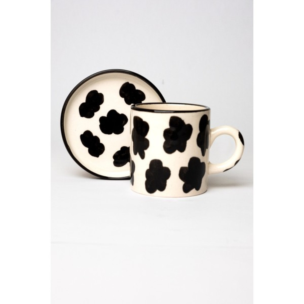 Gezdikçe Bilelim Inek Desenli El Yapımı Tabaklı Seramik Kupa, Seramik Kupa, Mug, Nescafe Kupası, Handmade - 1 Adet - Beyaz - 200 ml Fincan / Bardak / Kahve Takımı Fiyatı