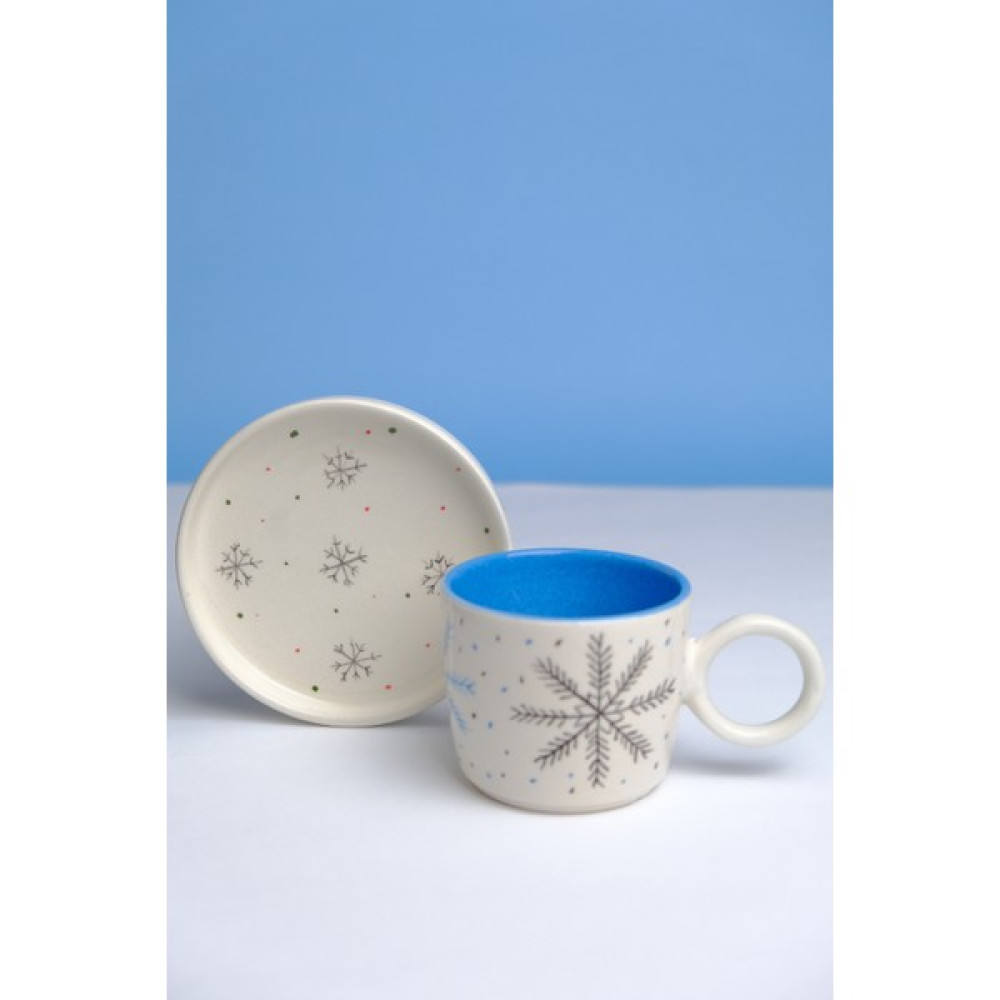 Gezdikçe Bilelim Kar Tanesi Desenli Tabaklı El Yapımı Seramik Kupa, Seramik Kupa, Mug, Nescafe Kupası, Handmade - 1 Adet - Beyaz - 200 ml Fincan / Bardak / Kahve Takımı Fiyatı