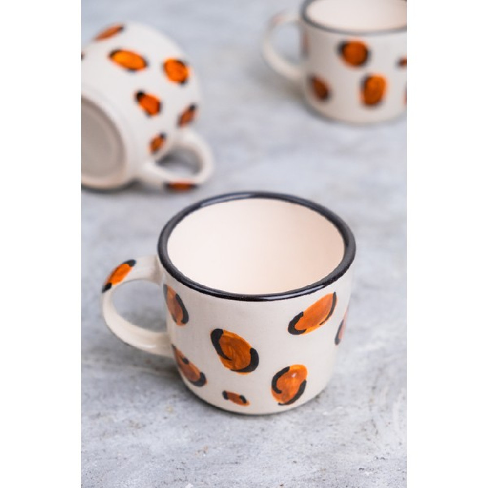 Gezdikçe Bilelim Leopar Desenli Double El Yapımı Seramik Kupa, Seramik Kupa, Mug, Nescafe Kupası, Handmade - 1 Adet - Beyaz - 200 ml Fincan / Bardak / Kahve Takımı Fiyatı