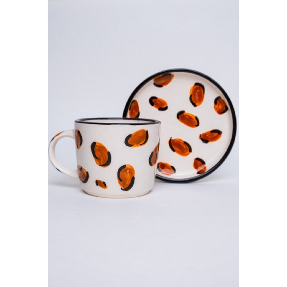 Gezdikçe Bilelim Leopar Desenli Tabaklı Double El Yapımı Seramik Kupa, Seramik Kupa, Mug, Nescafe Kupası, Handmade - 1 Adet - Beyaz - 200 ml Fincan / Bardak / Kahve Takımı Fiyatı