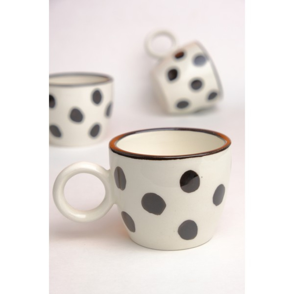 Gezdikçe Bilelim Puantiye Desenli El Yapımı Seramik Kupa, Seramik Kupa, Mug, Nescafe Kupası, Handmade - 1 Adet - Beyaz - 200 ml Fincan / Bardak / Kahve Takımı Fiyatı