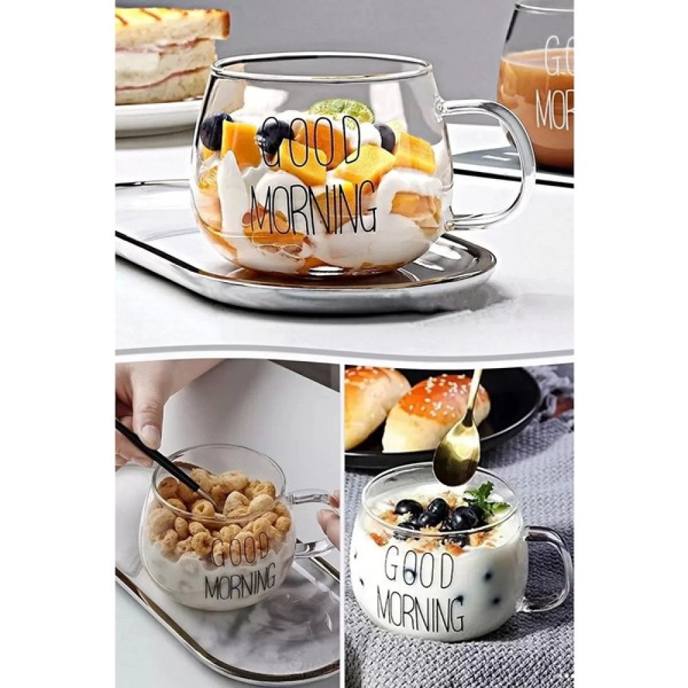 Gh Aksesuar Good Morning Günaydın Borosilikat Cam Kupa 2'li 400 ml Fincan / Bardak / Kahve Takımı Fiyatı