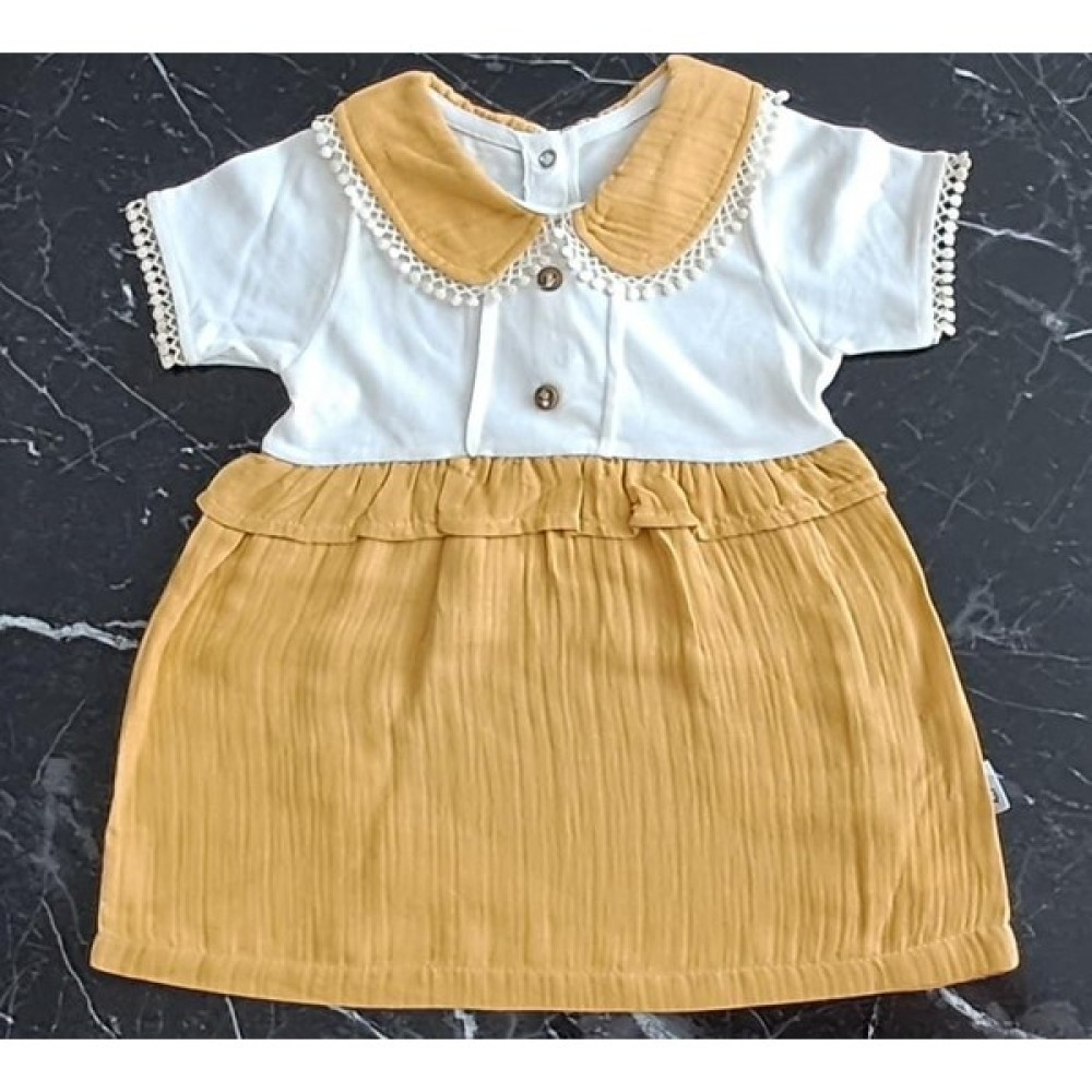 Gh Baby Doğal Pamuk Kız Bebek Beyaz Sarı Çıtçıtlı Organik Müslin Elbise Bebek Elbisesi Fiyatı