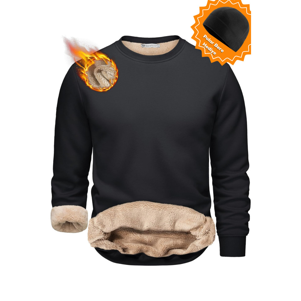GHASSY CO. Ghassy Co. Erkek Ultra Termal Sherpa Peluş Astarlı Bisiklet Yaka Sweatshirt S Beden Bayan Sweatshirt Fiyatı