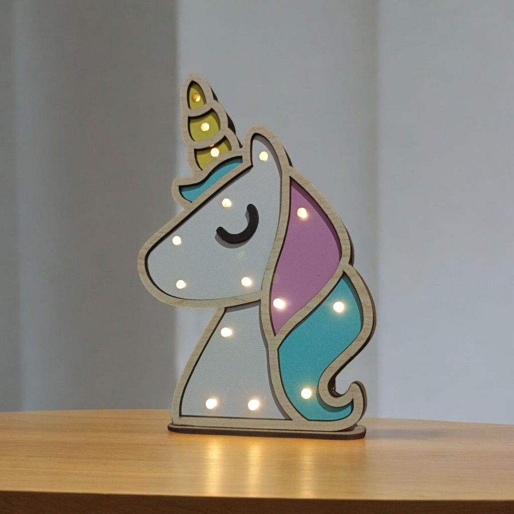 GHY Ahşap Dekoratif Işıklı Unicorn At Çocuk Odası Masa Süsü Biblo (10X20 Cm) - Küçük Boy Biblo Fiyatı