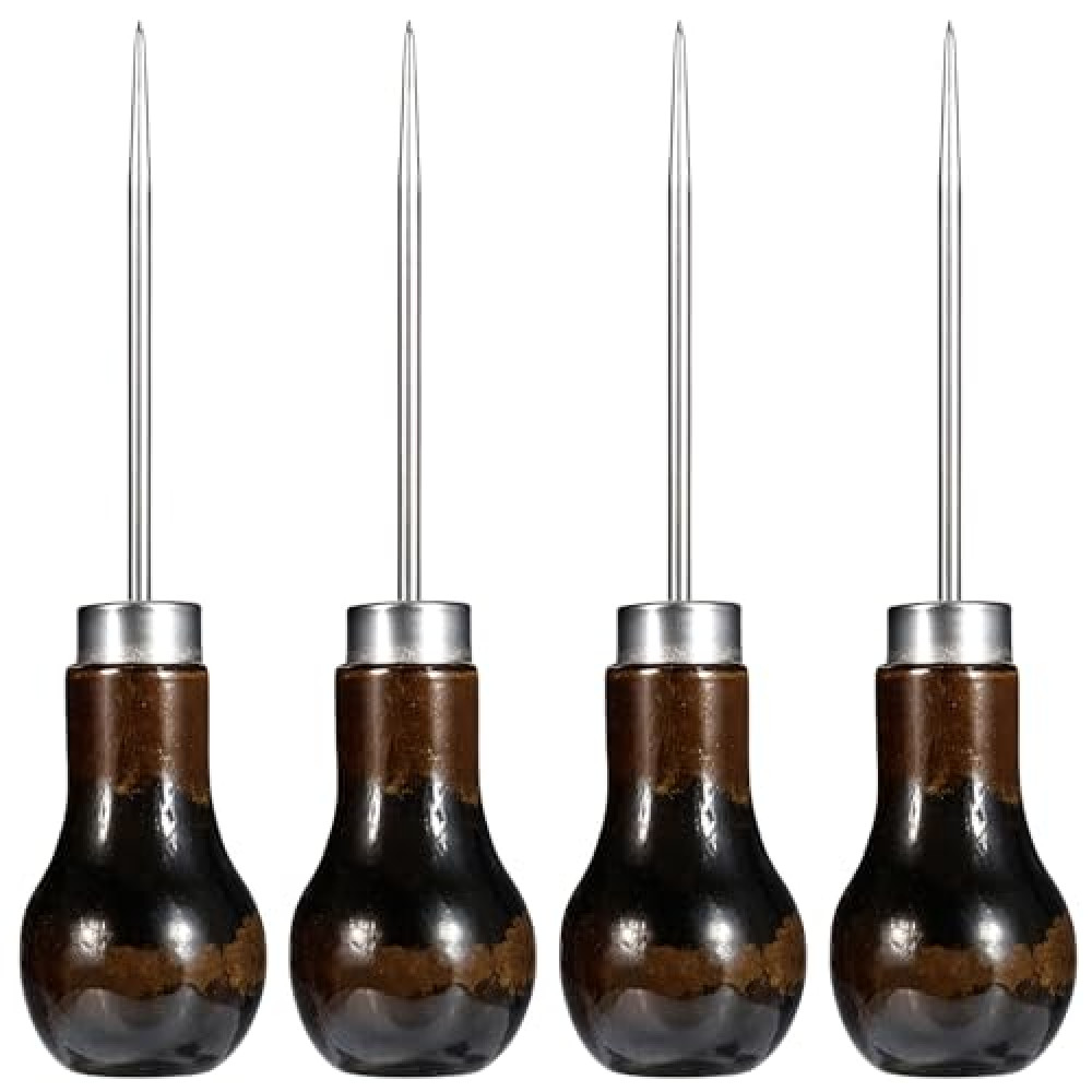 Giantree 4Pcs Awl Tool, Scratch Awl Tool, Awl Tool Sewing with Gourd Shape Wooden Handle, Leather Awl for Sewing Punching Stitching, Awl Repair Tool for Bookbinding Supplies Gourd