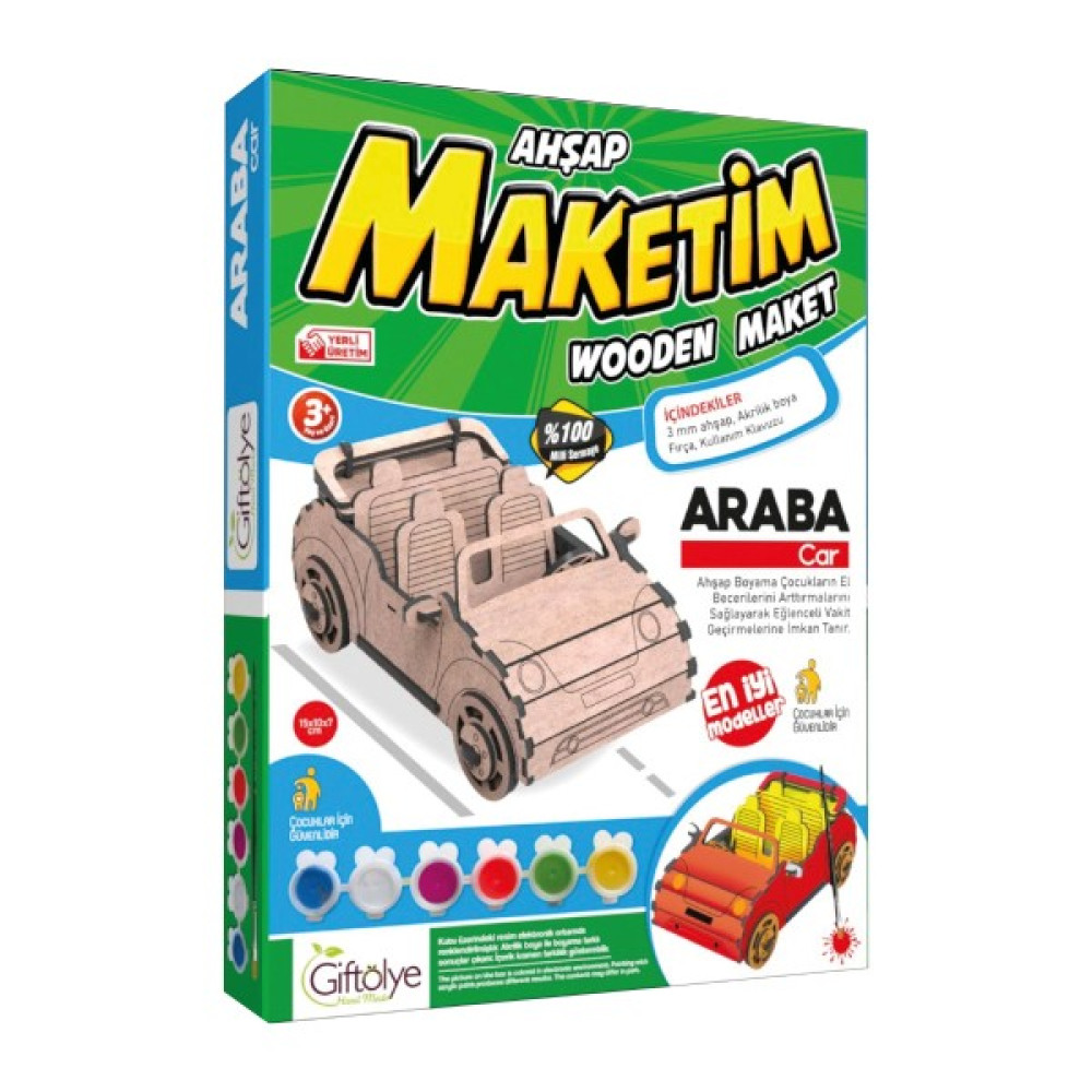 Giftölye Ahşap Araba Boyama Maketi Seti (Maket+Boya+Fırça) Maket Fiyatı