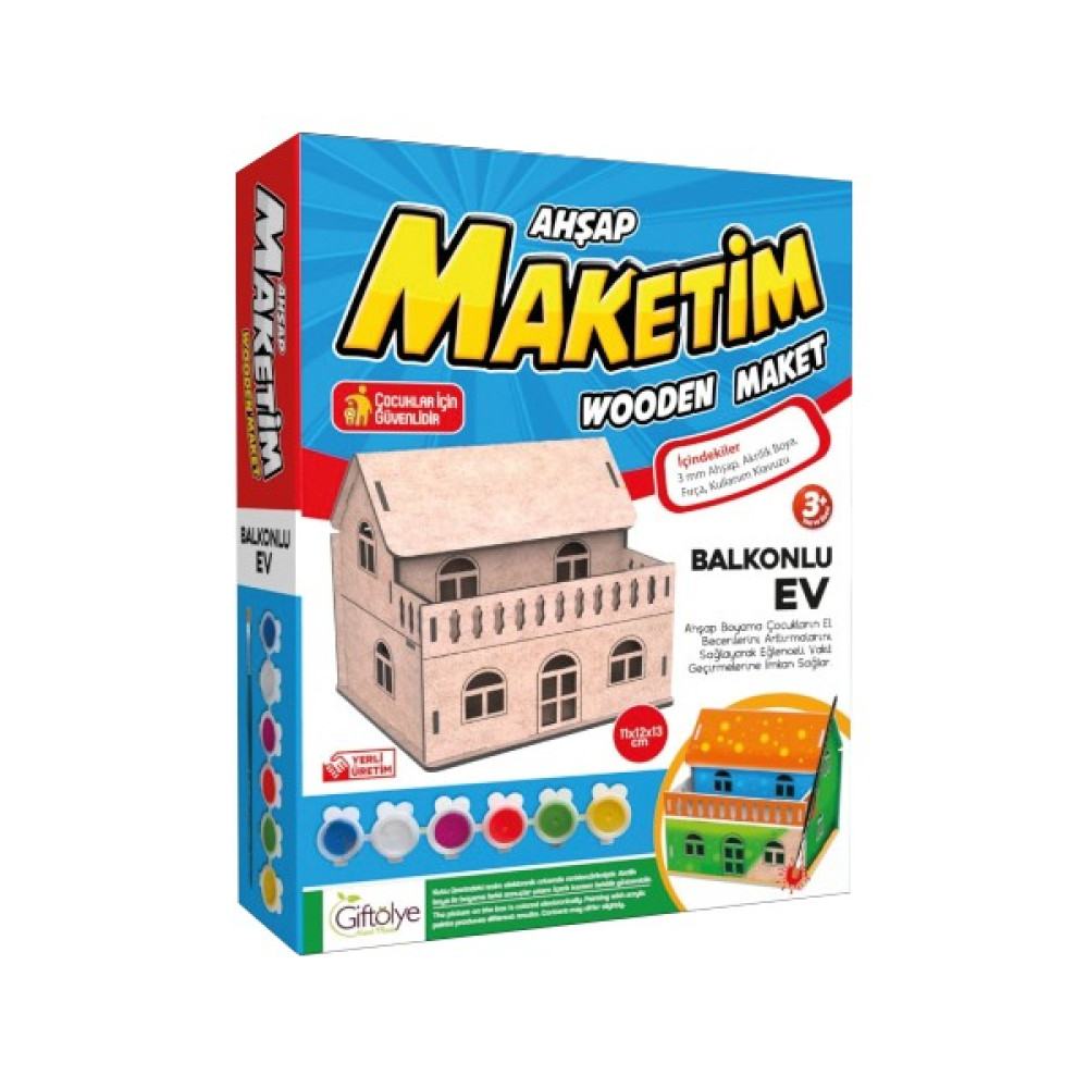 Giftölye Ahşap Balkonlu Ev Boyama Maketi Seti (Maket+Boya+Fırça) Maket Fiyatı
