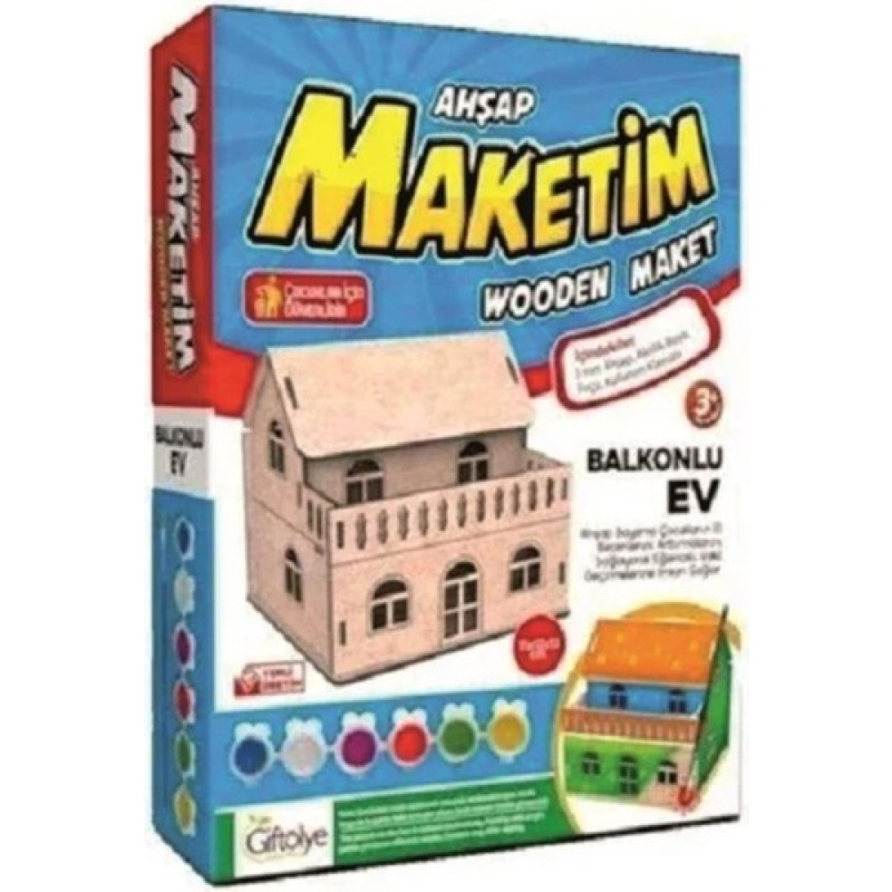 Giftölye Balkonlu Ev Ahşap Maket Seti Maket Fiyatı