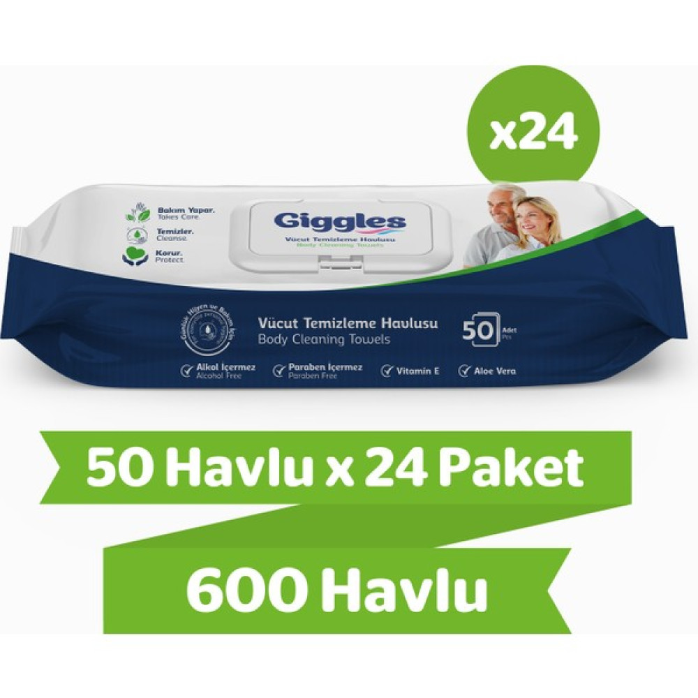 Giggles Vücut Temizleme Havlusu 50'li 24 Paket 1200 Havlu Hasta Bezleri ve Temizliği Fiyatı