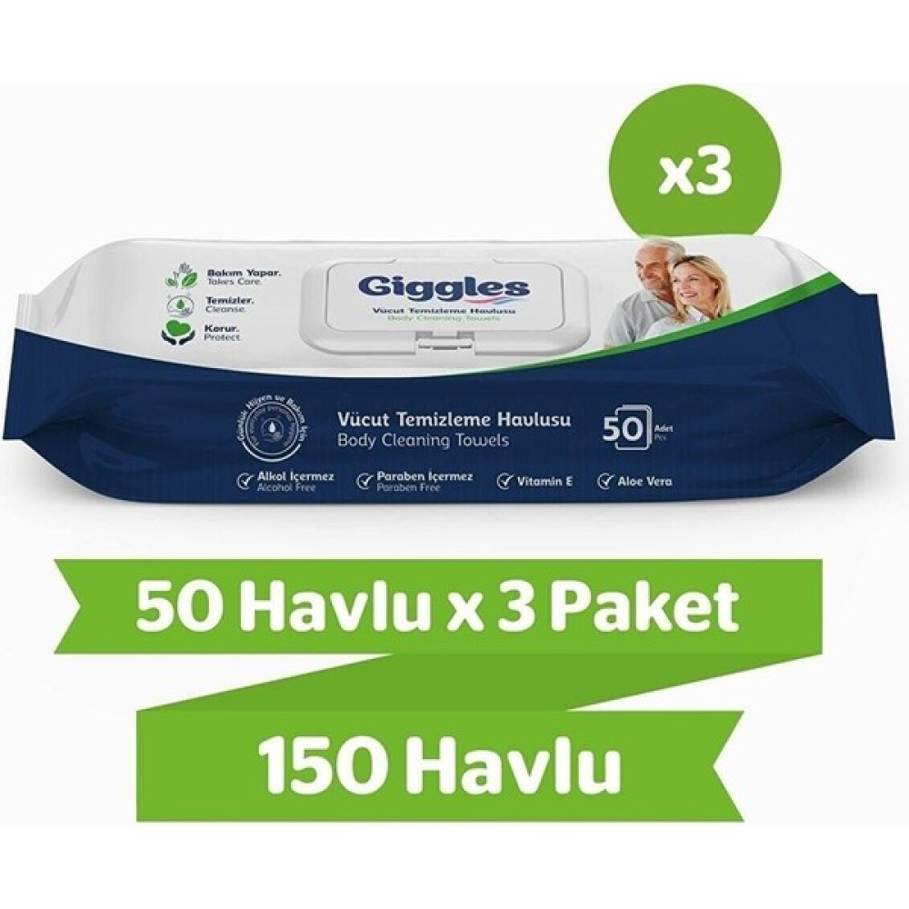 Giggles Vücut Temizleme Havlusu 50'li 3 Paket 150 Adet Havlu Hasta Bezleri ve Temizliği Fiyatı