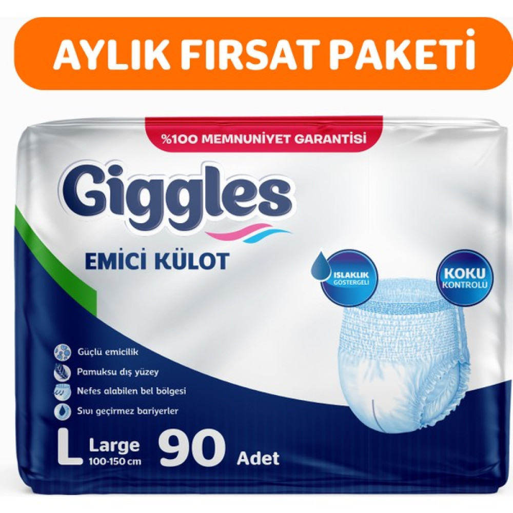 Giggles Yetişkin Emici Külot Large 30'lu 3 Paket 90 Adet - L - Beyaz Hasta Bezleri ve Temizliği Fiyatı