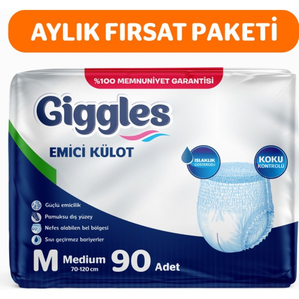 Giggles Yetişkin Emici Külot Medium 30'lu 3 Paket 90 Adet - M - Beyaz Hasta Bezleri ve Temizliği Fiyatı