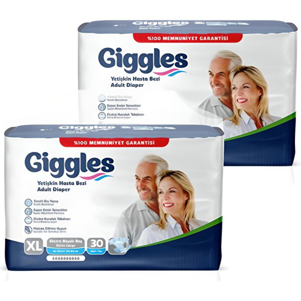 Giggles Yetişkin Hasta Bezi Belbantlı Ekstra Büyük Boy Xl 2 Paket 60 Adet Hasta Bezleri ve Temizliği Fiyatı
