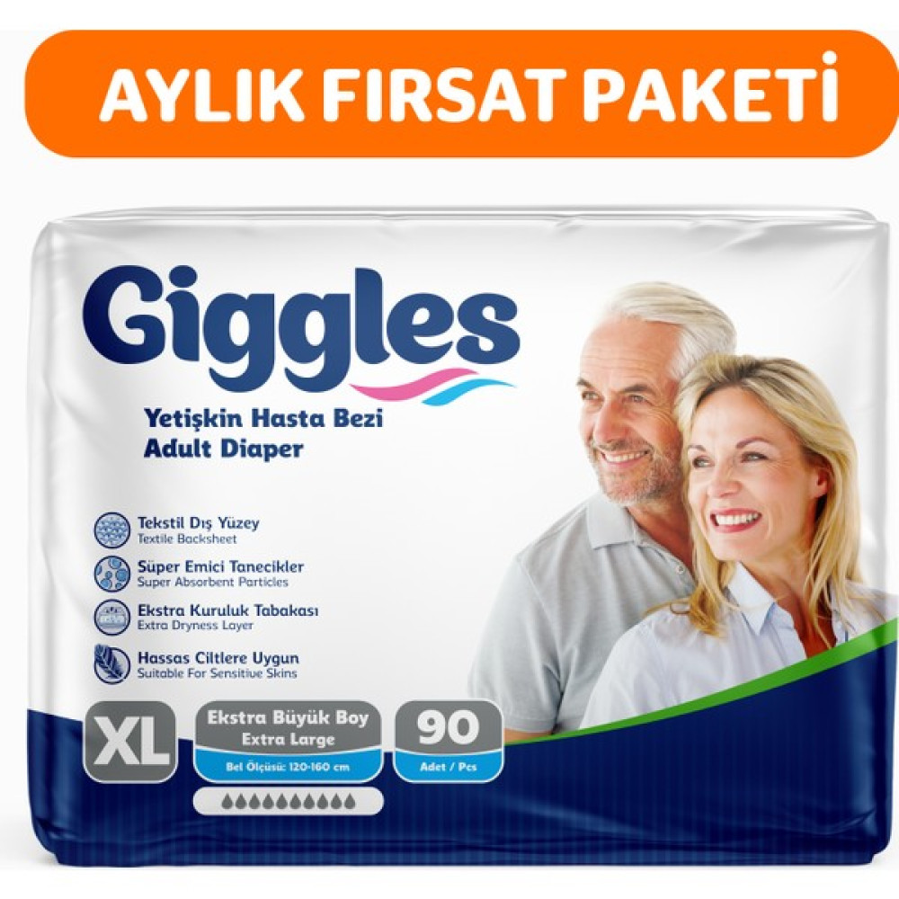 Giggles Yetişkin Hasta Bezi Belbantlı Ekstra Large 30'lu x 3 pkt - XL - Beyaz Hasta Bezleri ve Temizliği Fiyatı