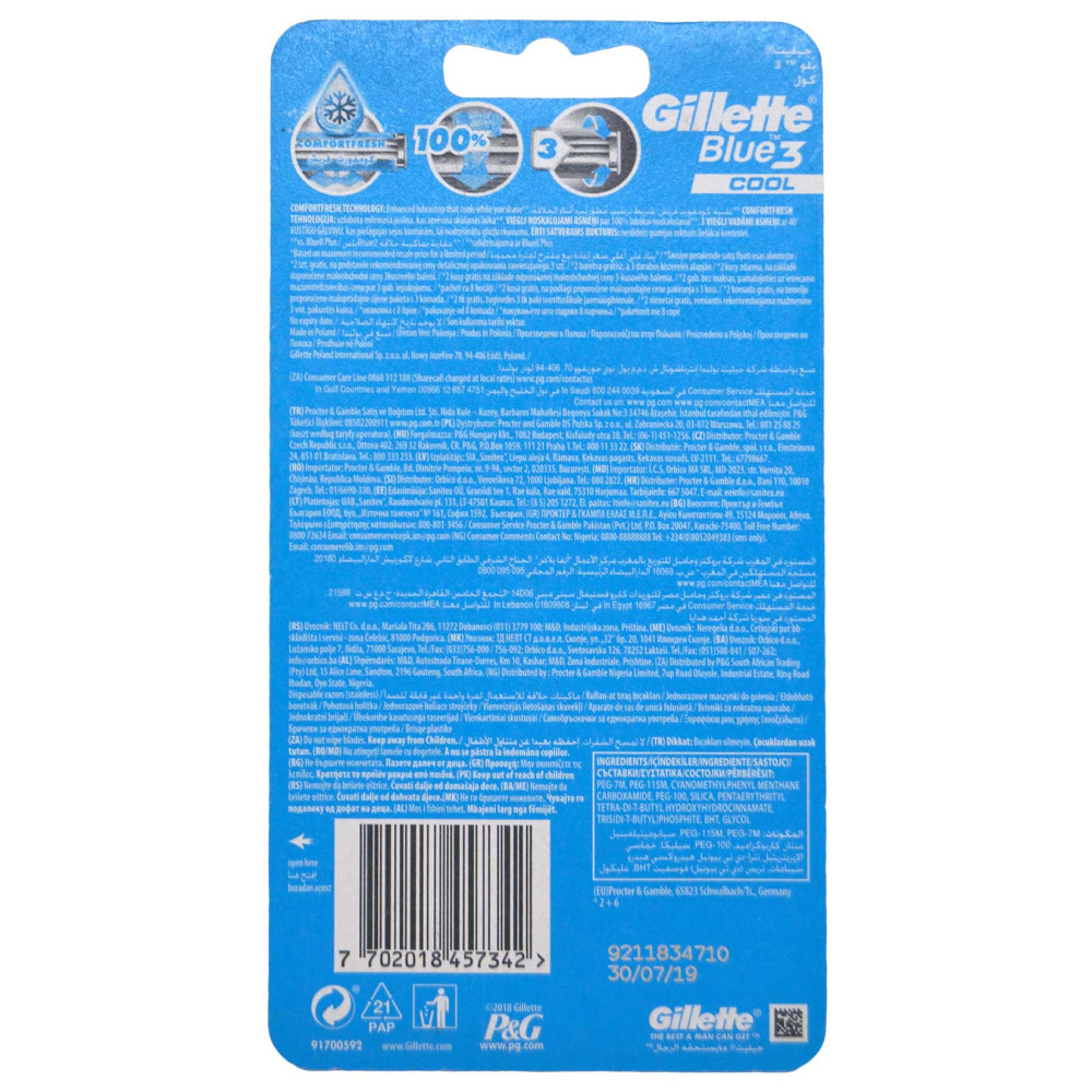 Gillette Blue 3 Tıraş Bıçağı 6 + 2'li Blister Cool